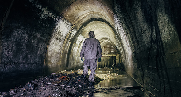 Homme en blouse dans les égouts (Istock)